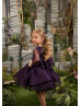 Gold Lace Purple Tulle Knee Length Flower Girl Dress
